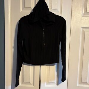 Universal thread Black Ribbed Zip-Up cropped Hoodie size XS NWOT